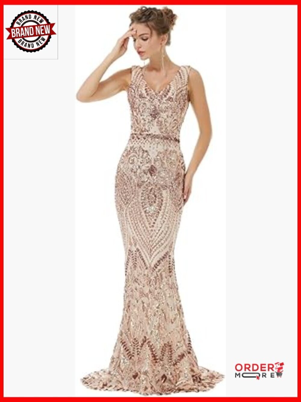 Sequined Mermaid Evening Dress V Neck Sleeveless Formal Gown